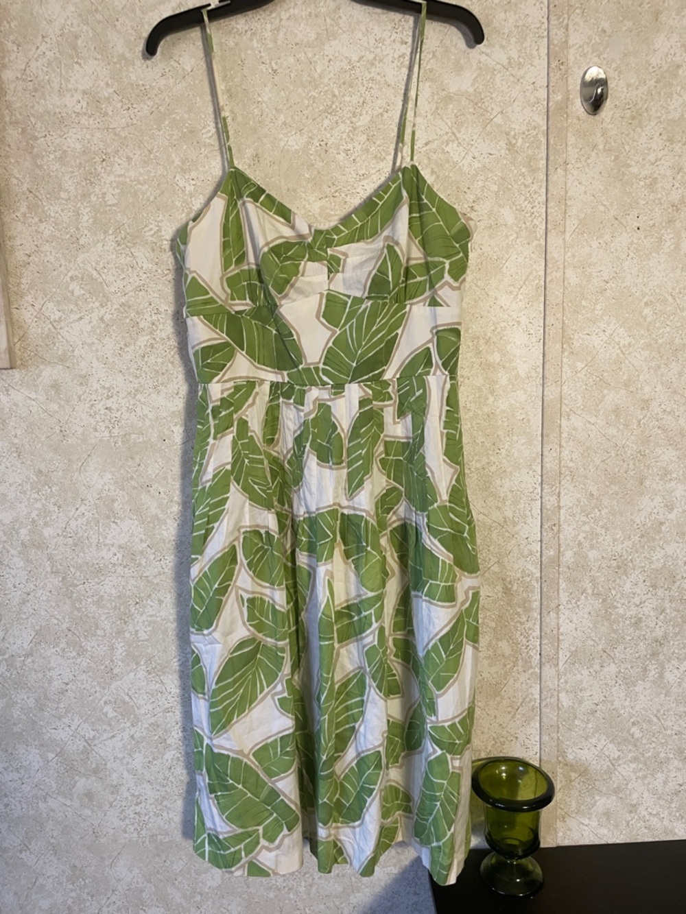 Liz Claiborne White Midi Dress with Green Leaf Print